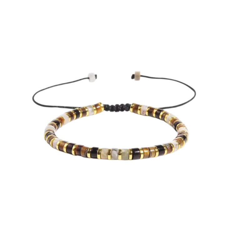 Гривна с естествени камъни Тигрово око Хематит Оникс и Ахат Noir Gold Essence